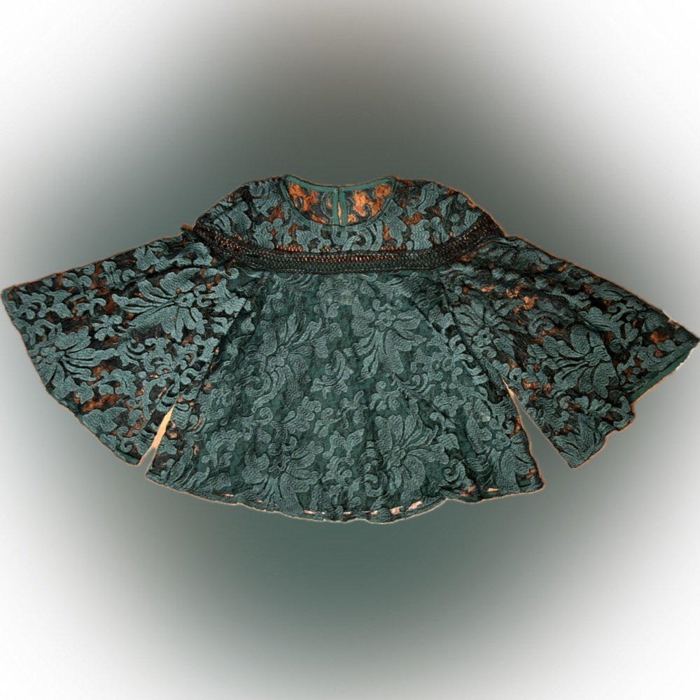 Prose & Poetry Anthropologie Whimsigoth Green Lace Bell Sleeve Sheer Moody XS - Picture 6 of 10